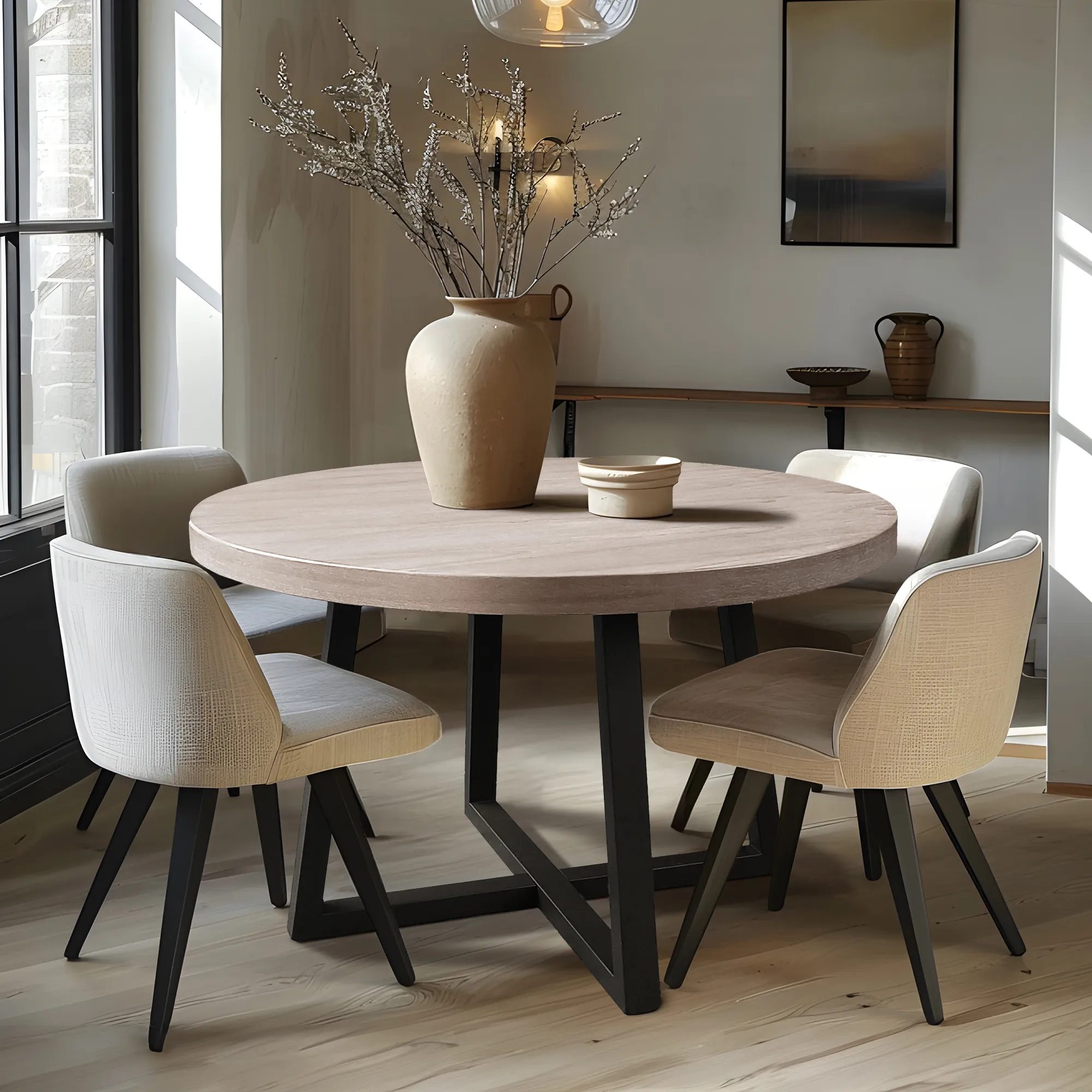 CH Wheat/Navy Reagan Round Dining Table