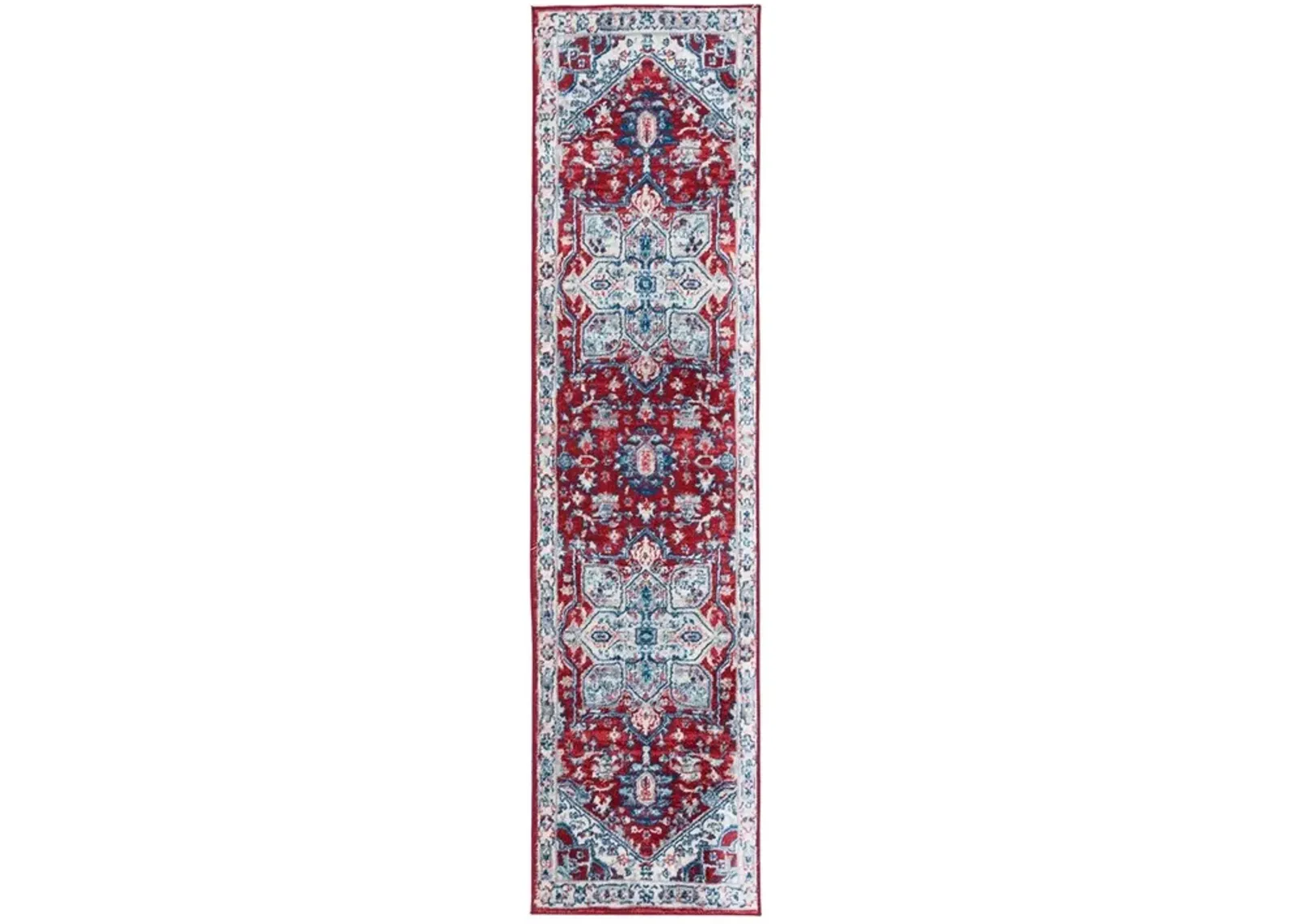 Brentwood 852 Red / Ivory 2' X 8' Runner Powerloomed Rug