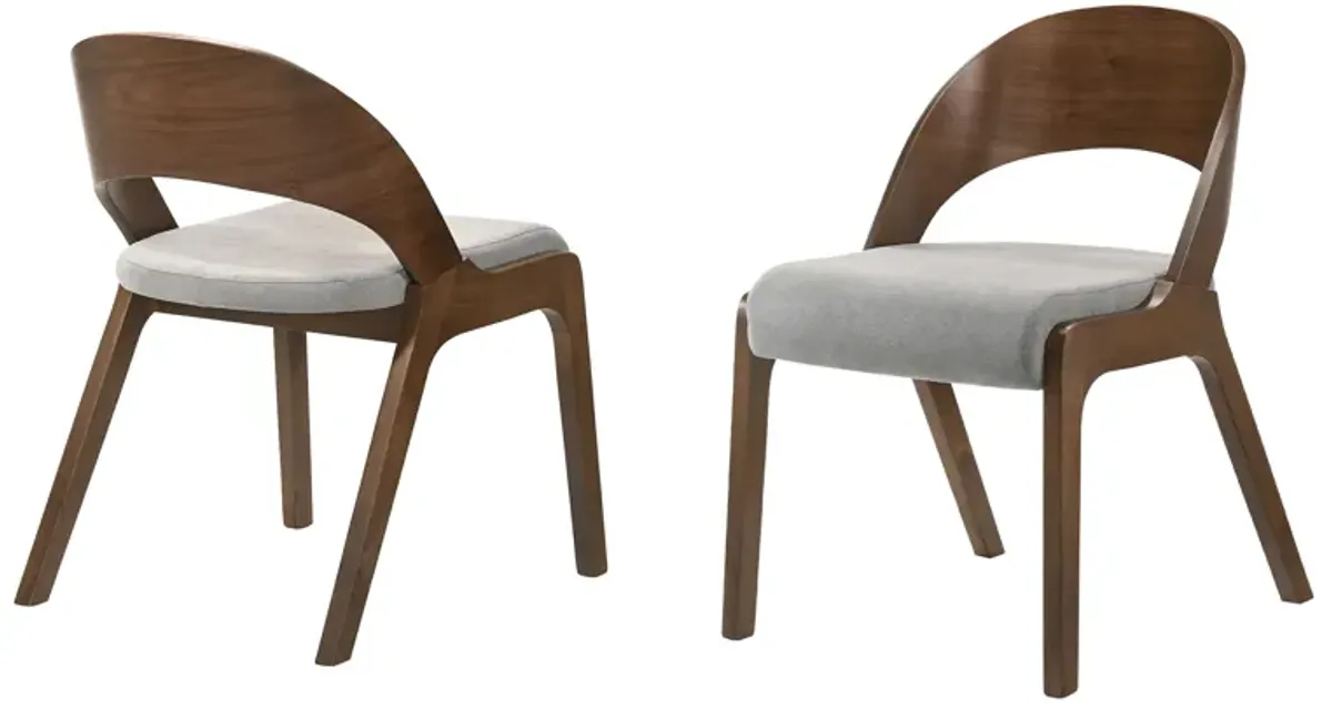 Polly Mid-Century Gray Upholstered Dining Chairs in Walnut Finish - Set of 2