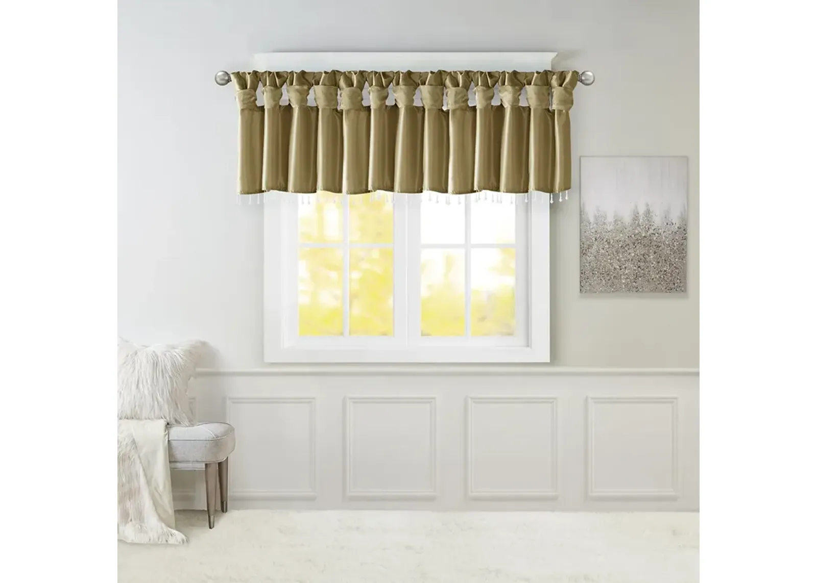 Madison Park Emilia Bronze Lightweight Faux Silk Valance With Beads