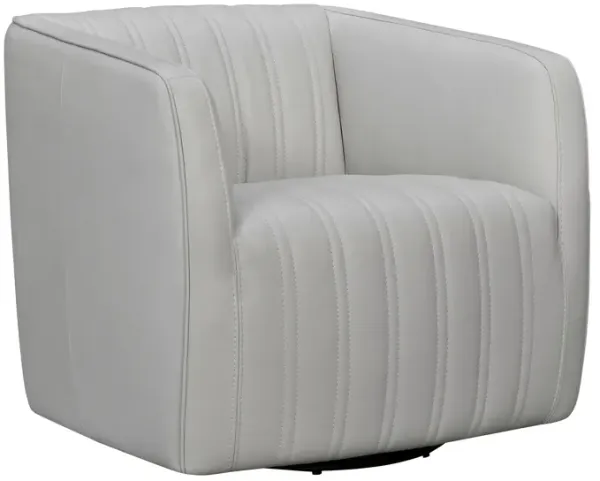 Aries Dove Gray Genuine Leather Swivel Barrel Chair
