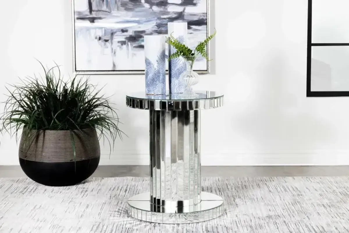 Dorielle Crystal Inlay Round Top Accent Table Mirror