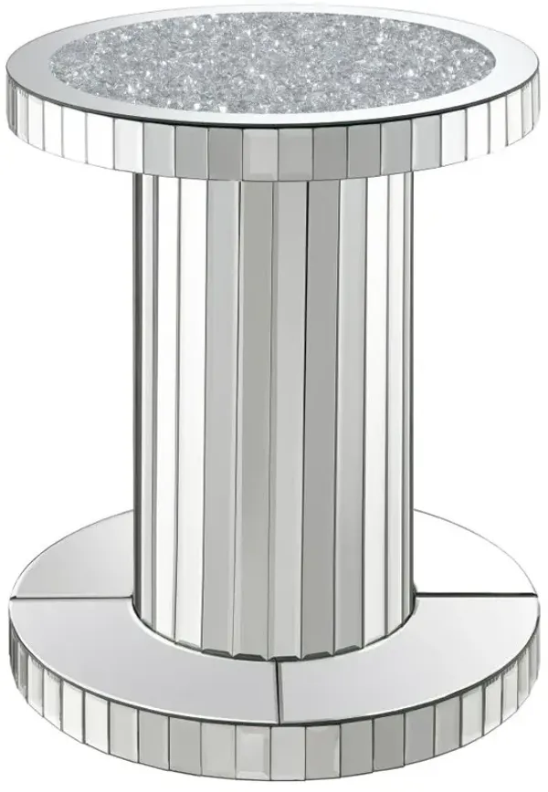 Dorielle Crystal Inlay Round Top Accent Table Mirror