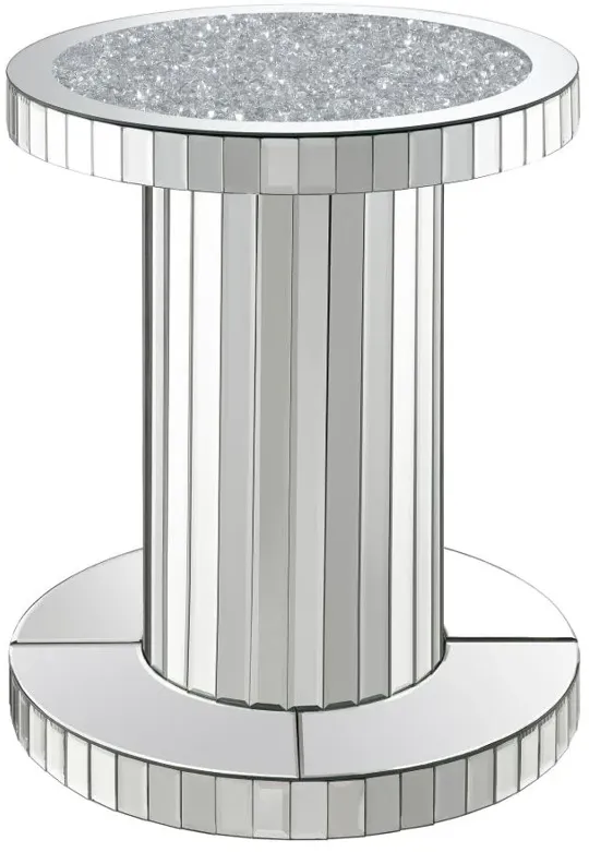 Dorielle Crystal Inlay Round Top Accent Table Mirror