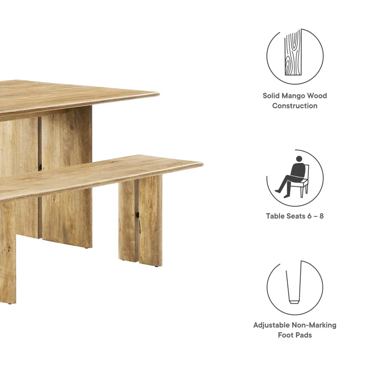 Amistad 72" Wood Dining Table and Bench Set