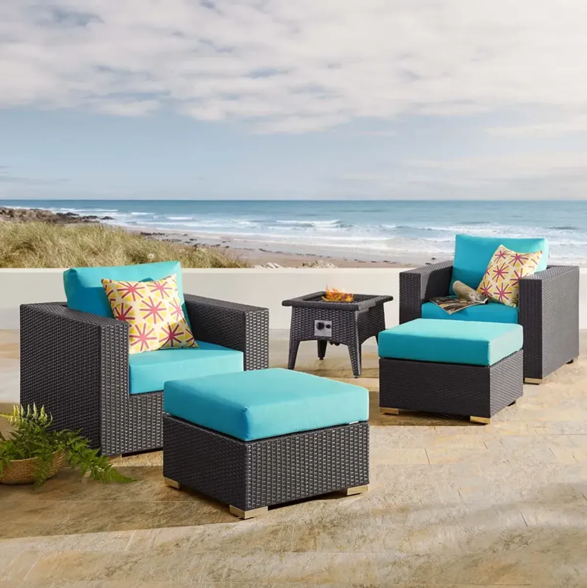 Convene 5 Piece Set Outdoor Patio with Fire Pit