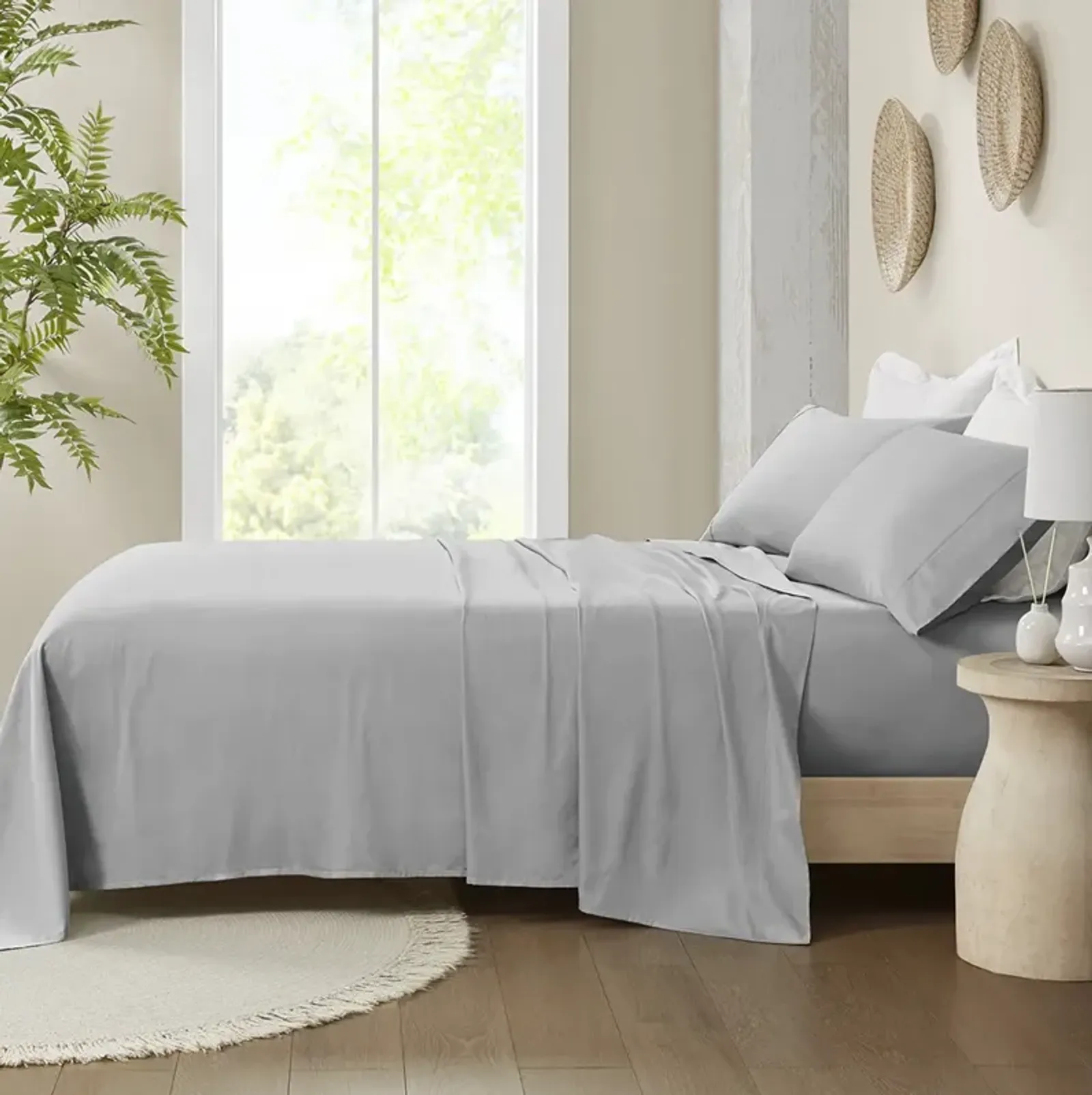 Madison Park 300 Thread Count Organic Cotton Grey Deep Pocket Sheet Set