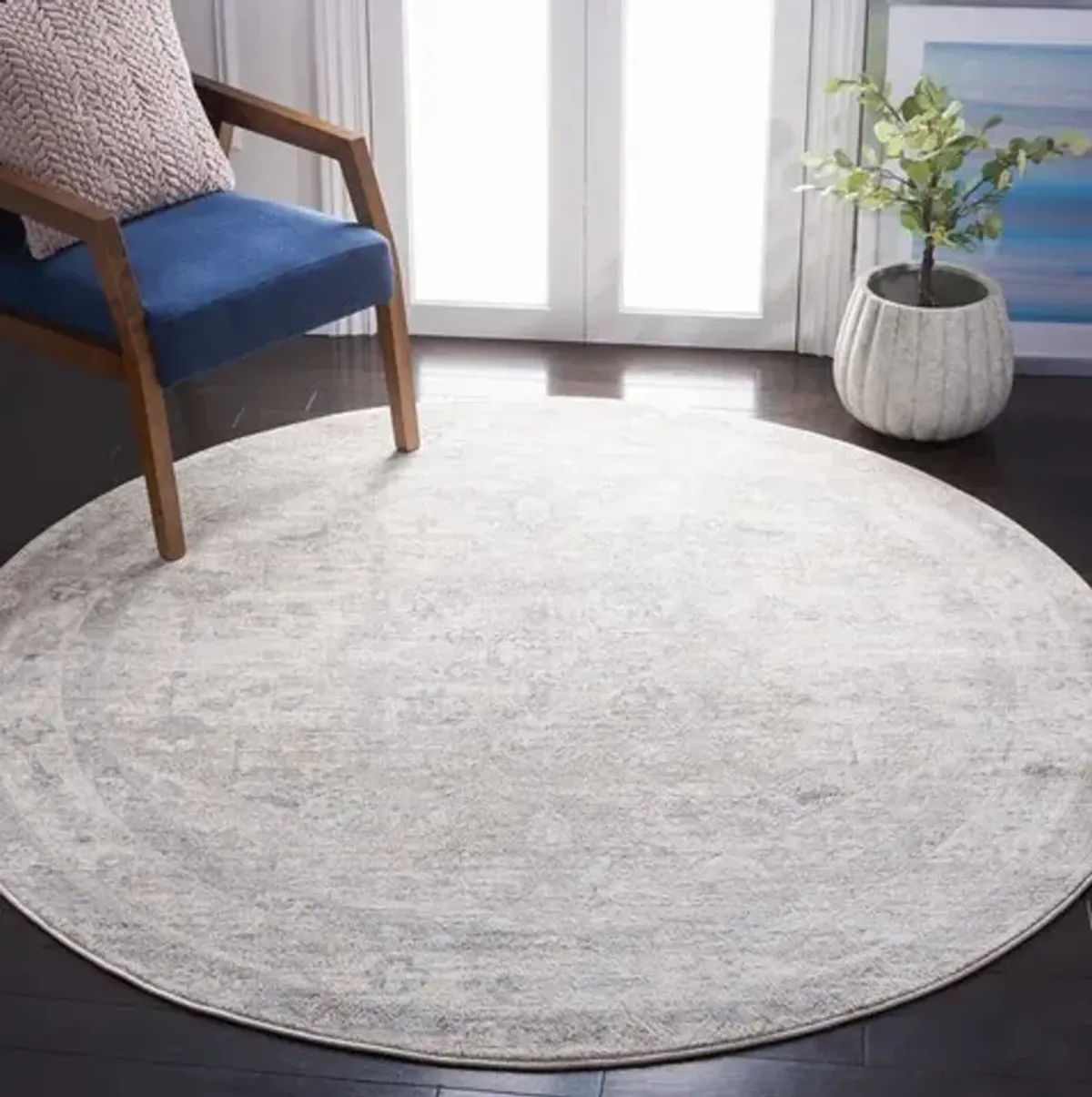 Brentwood 852 Ivory / Grey 6'-7" X 6'-7" Round Round Powerloomed Rug