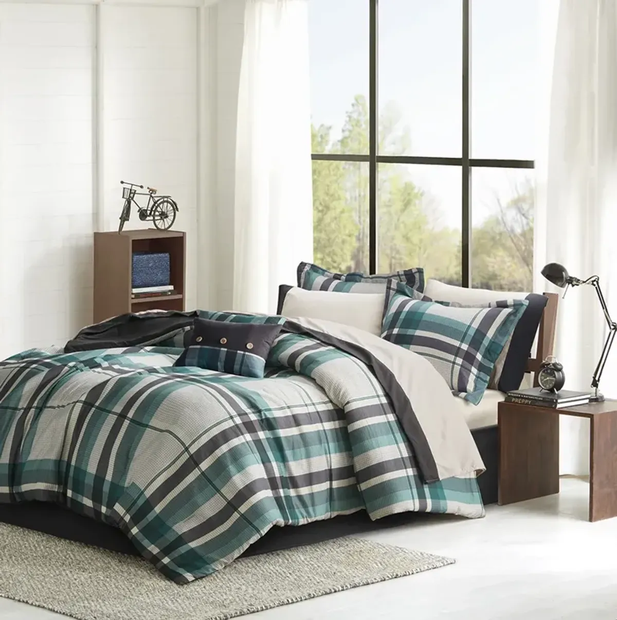 Plaid Comforter Set with Bed Sheets