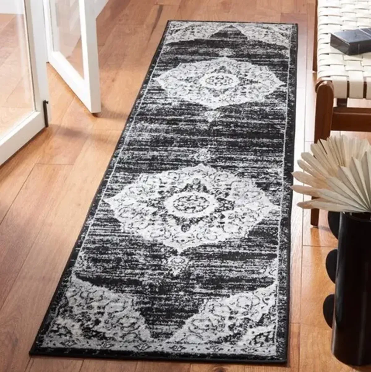 Brentwood 802 Black / Grey 2' X 8' Runner Powerloomed Rug