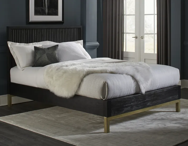 Kentfield Solid Wood Full-Size Platform Bed in Black Drifted Oak