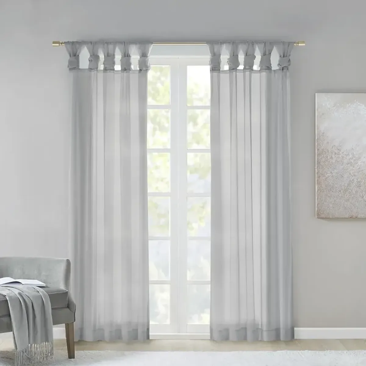 Madison Park Ceres Light Grey Twist Tab Voile Sheer Window Pair