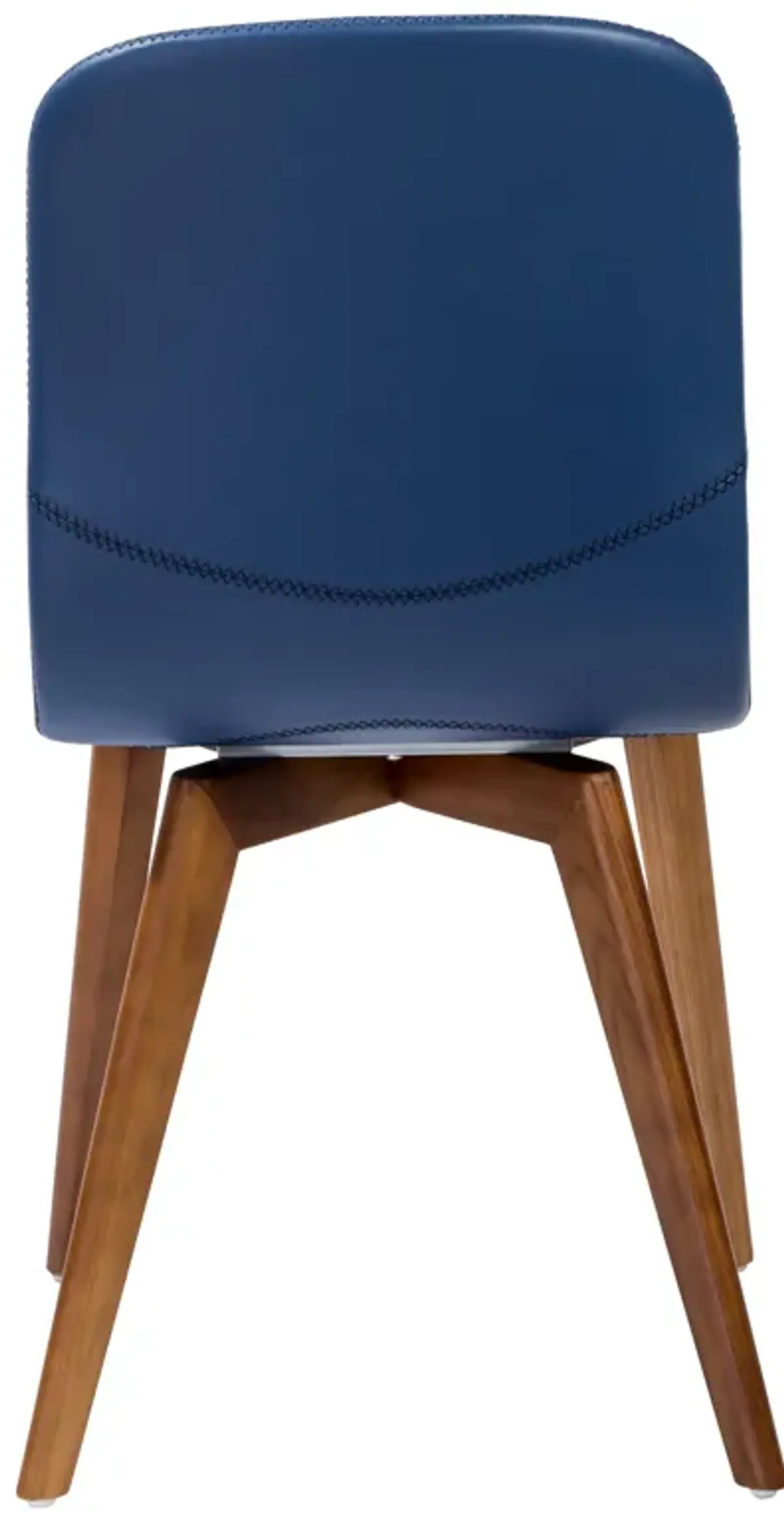 Mai Side Chair in Blue Leatherette with Walnut Stained Solid Wood Legs - Set of 2