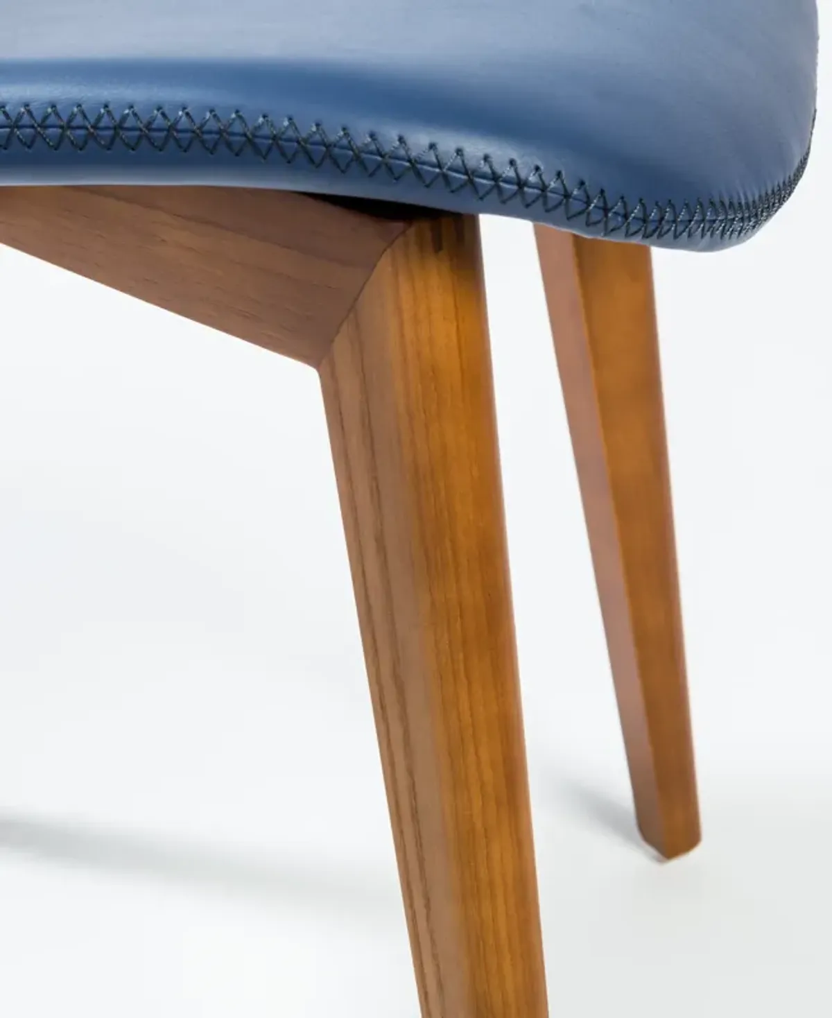 Mai Side Chair in Blue Leatherette with Walnut Stained Solid Wood Legs - Set of 2