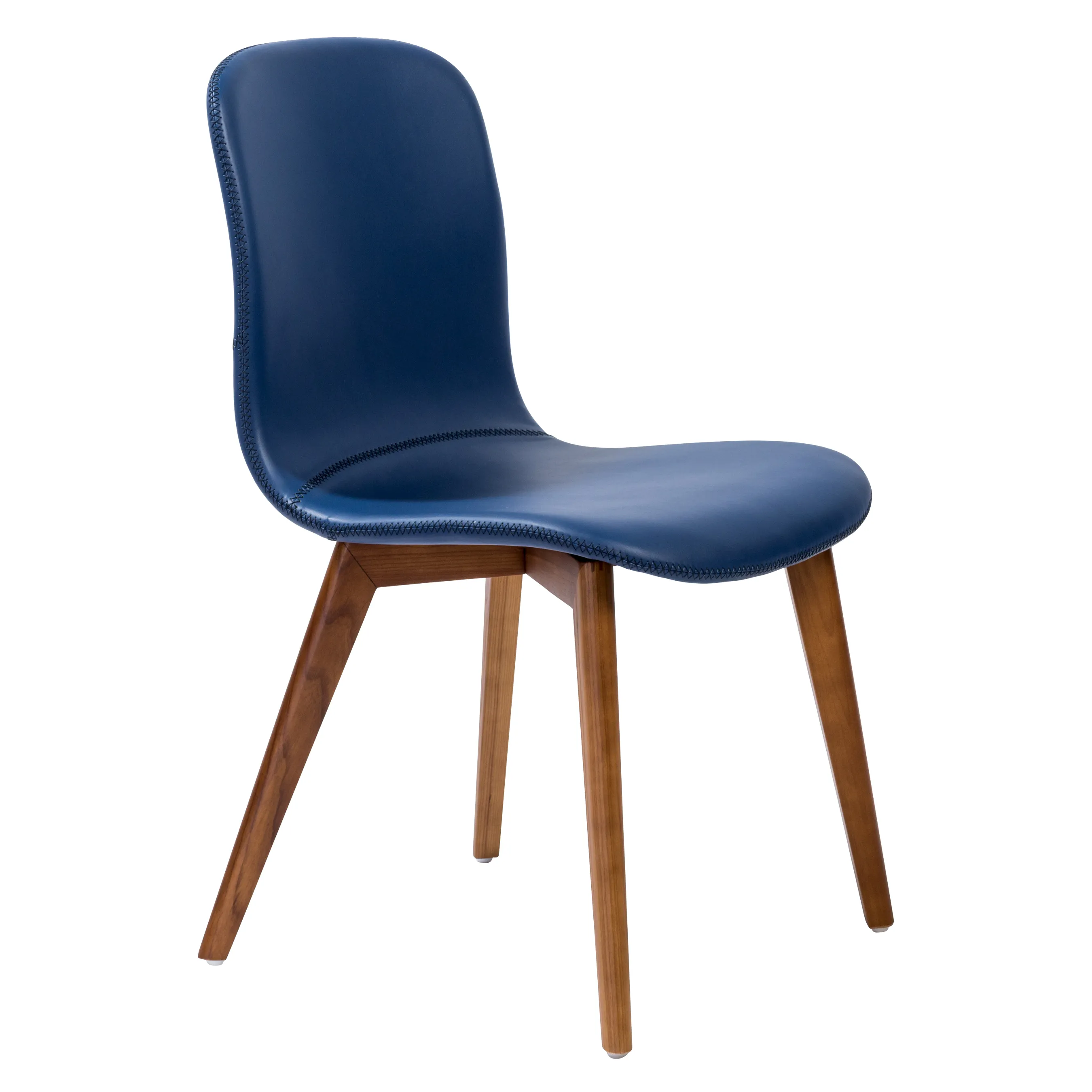 Mai Side Chair in Blue Leatherette with Walnut Stained Solid Wood Legs - Set of 2