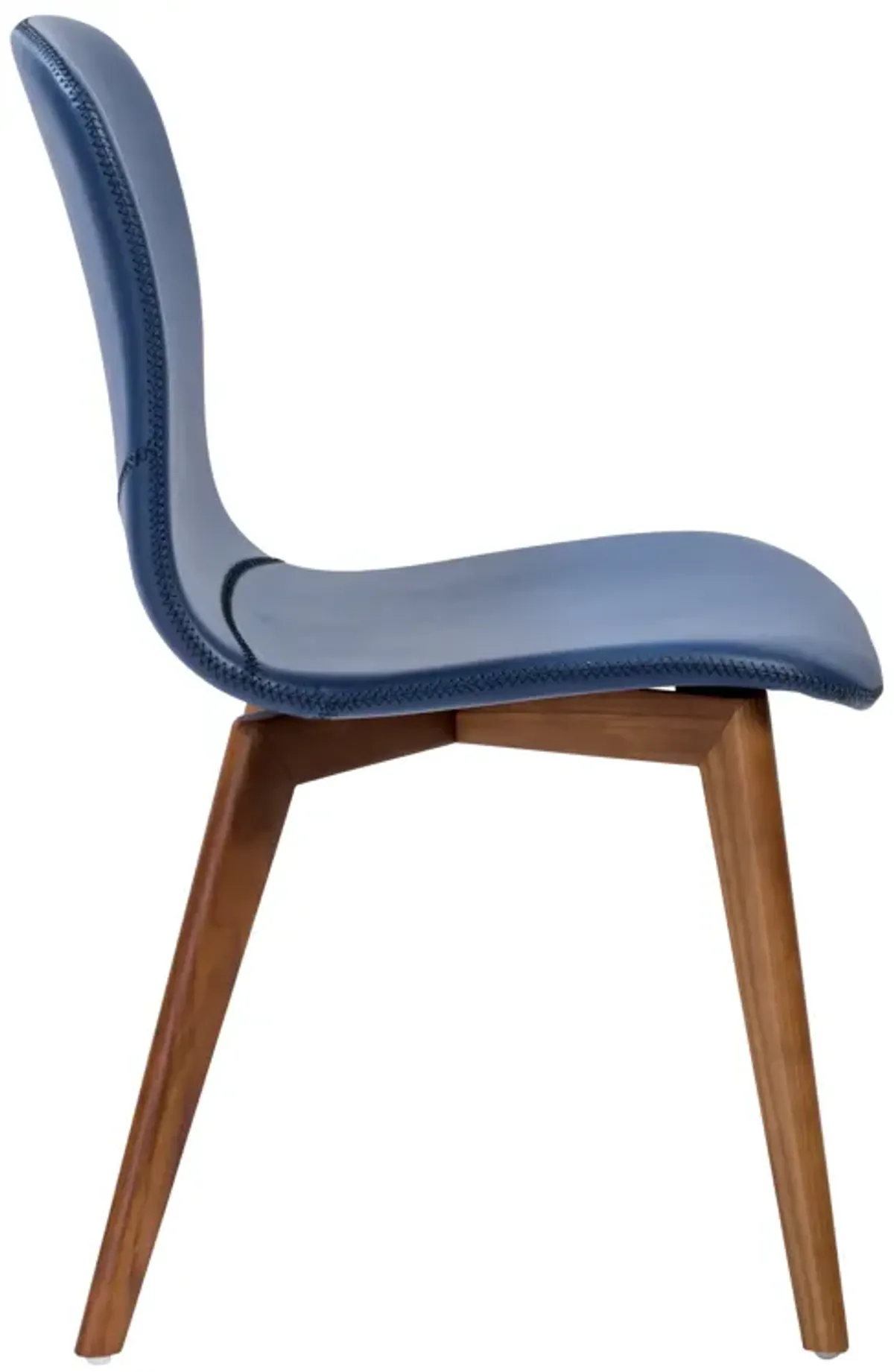 Mai Side Chair in Blue Leatherette with Walnut Stained Solid Wood Legs - Set of 2