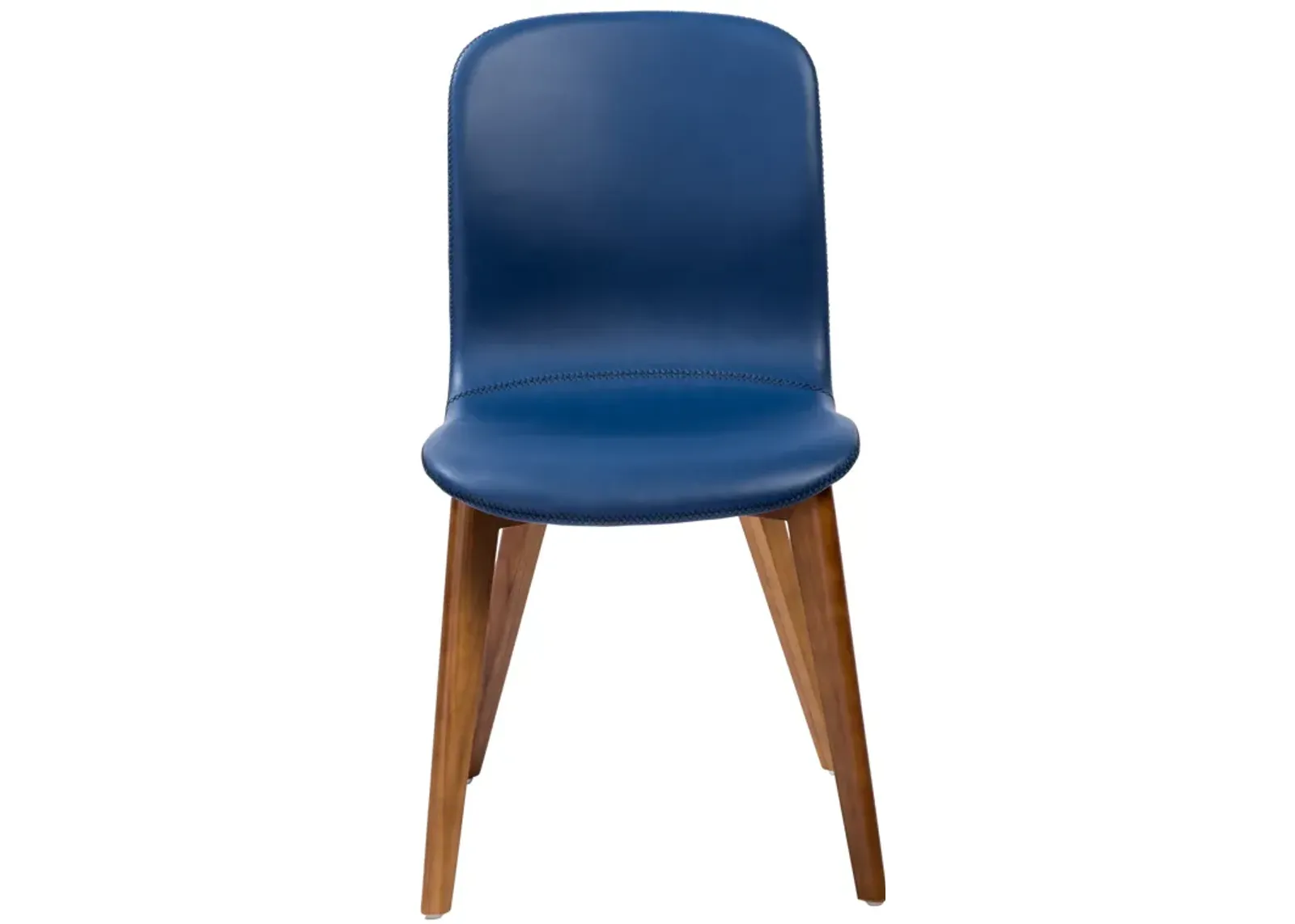 Mai Side Chair in Blue Leatherette with Walnut Stained Solid Wood Legs - Set of 2