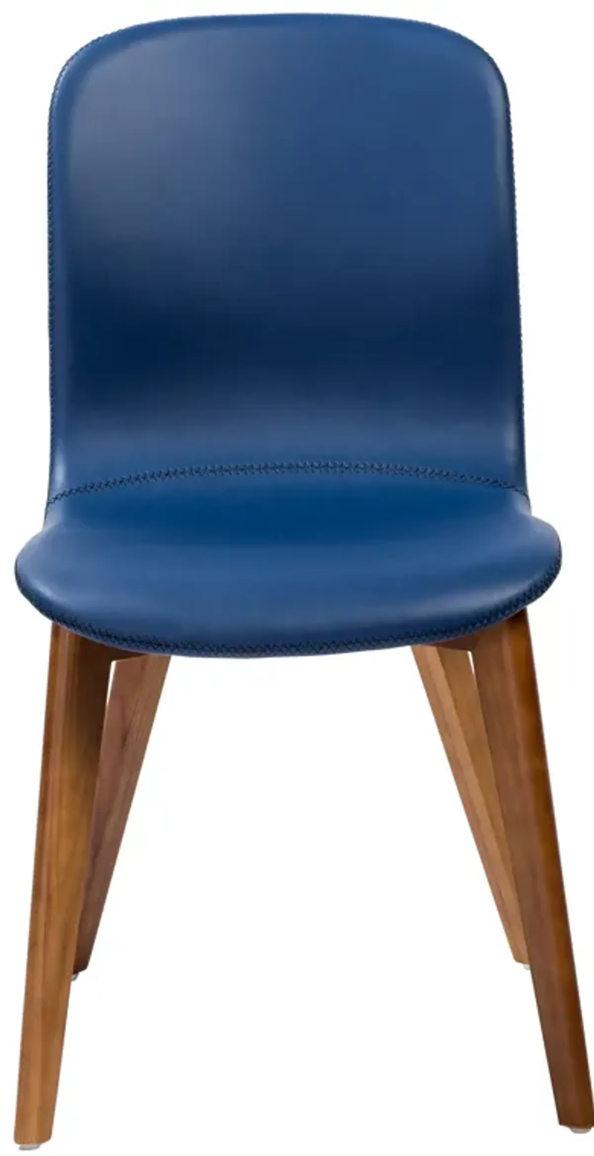 Mai Side Chair in Blue Leatherette with Walnut Stained Solid Wood Legs - Set of 2