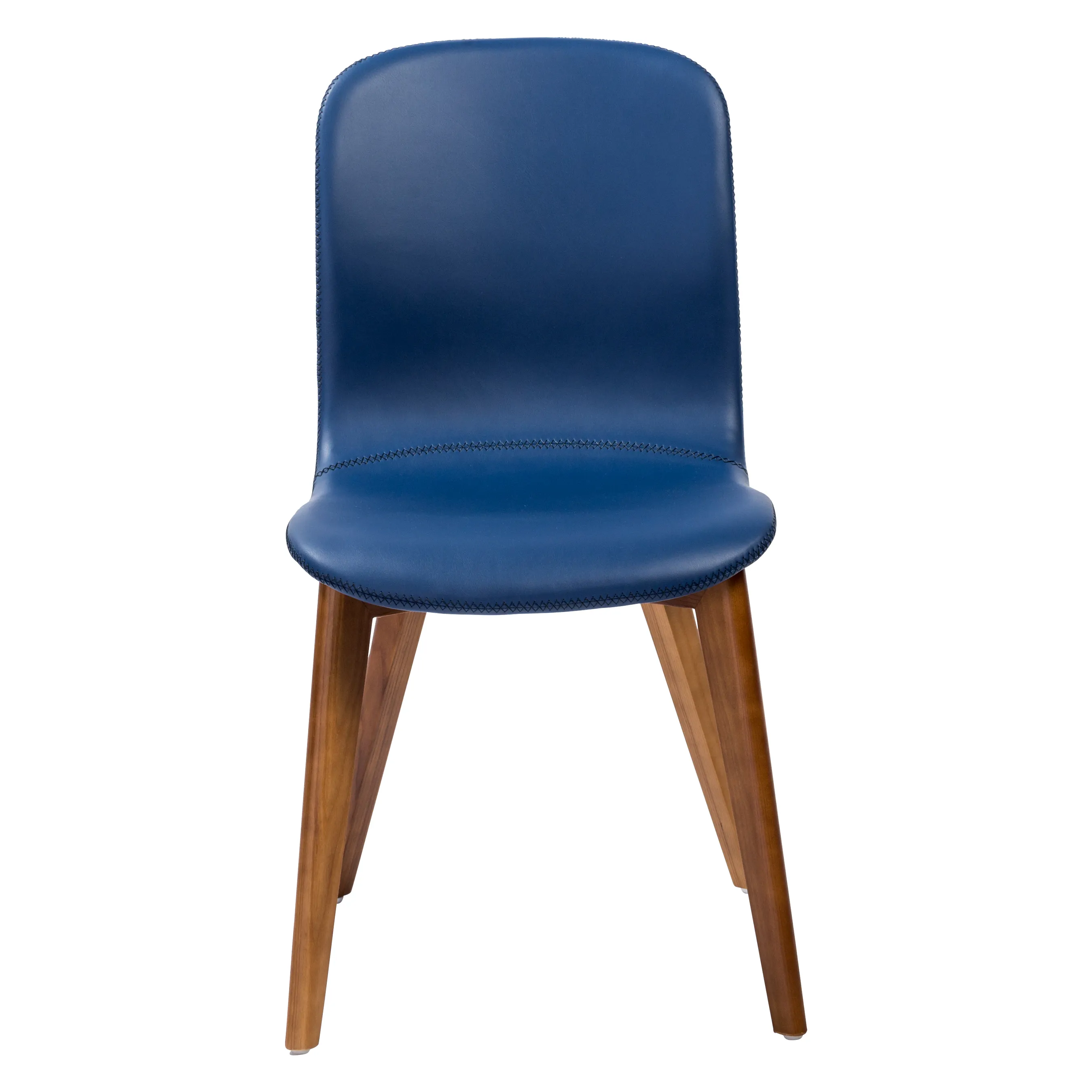 Mai Side Chair in Blue Leatherette with Walnut Stained Solid Wood Legs - Set of 2