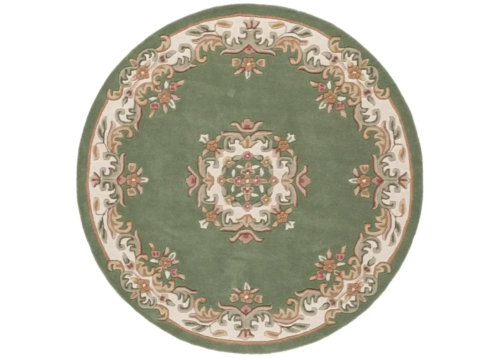 AUBUSSON 301 GREEN  6' x 6' Round Round Rug