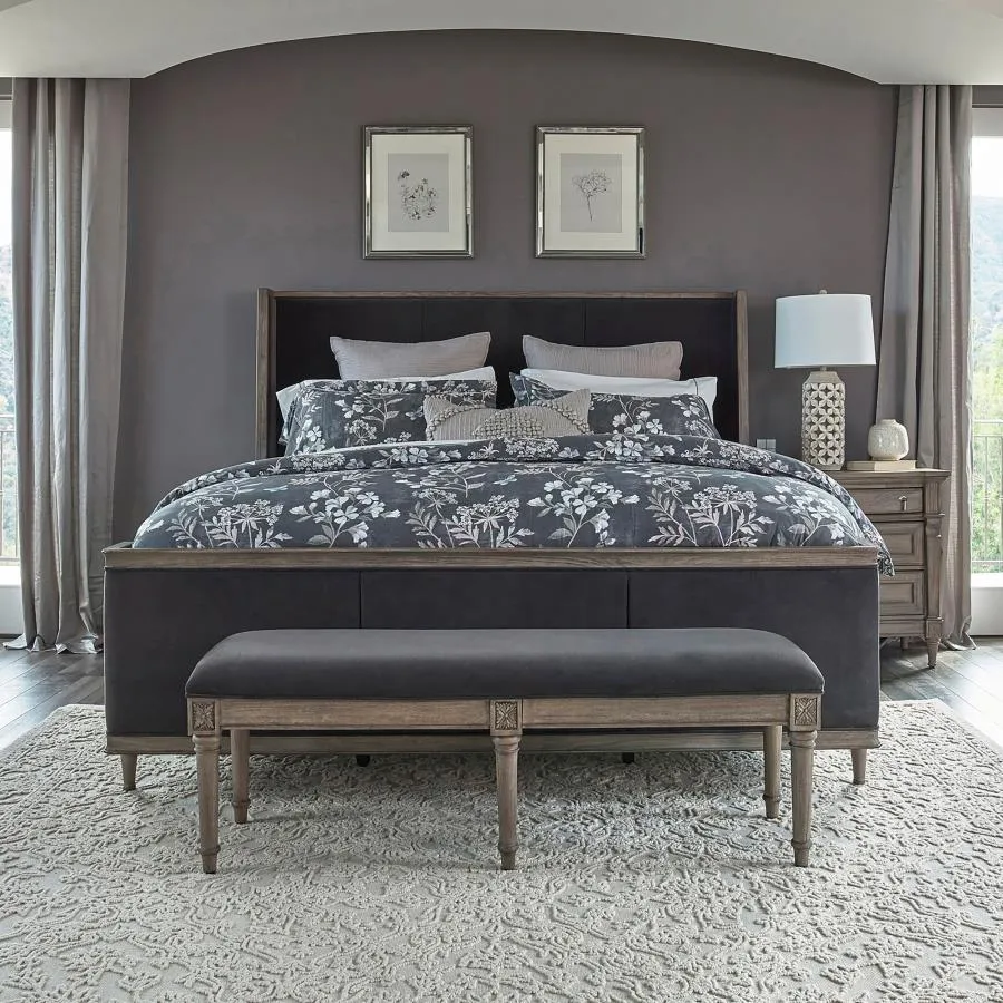 Alderwood Queen Upholstered Panel Bed Charcoal Grey