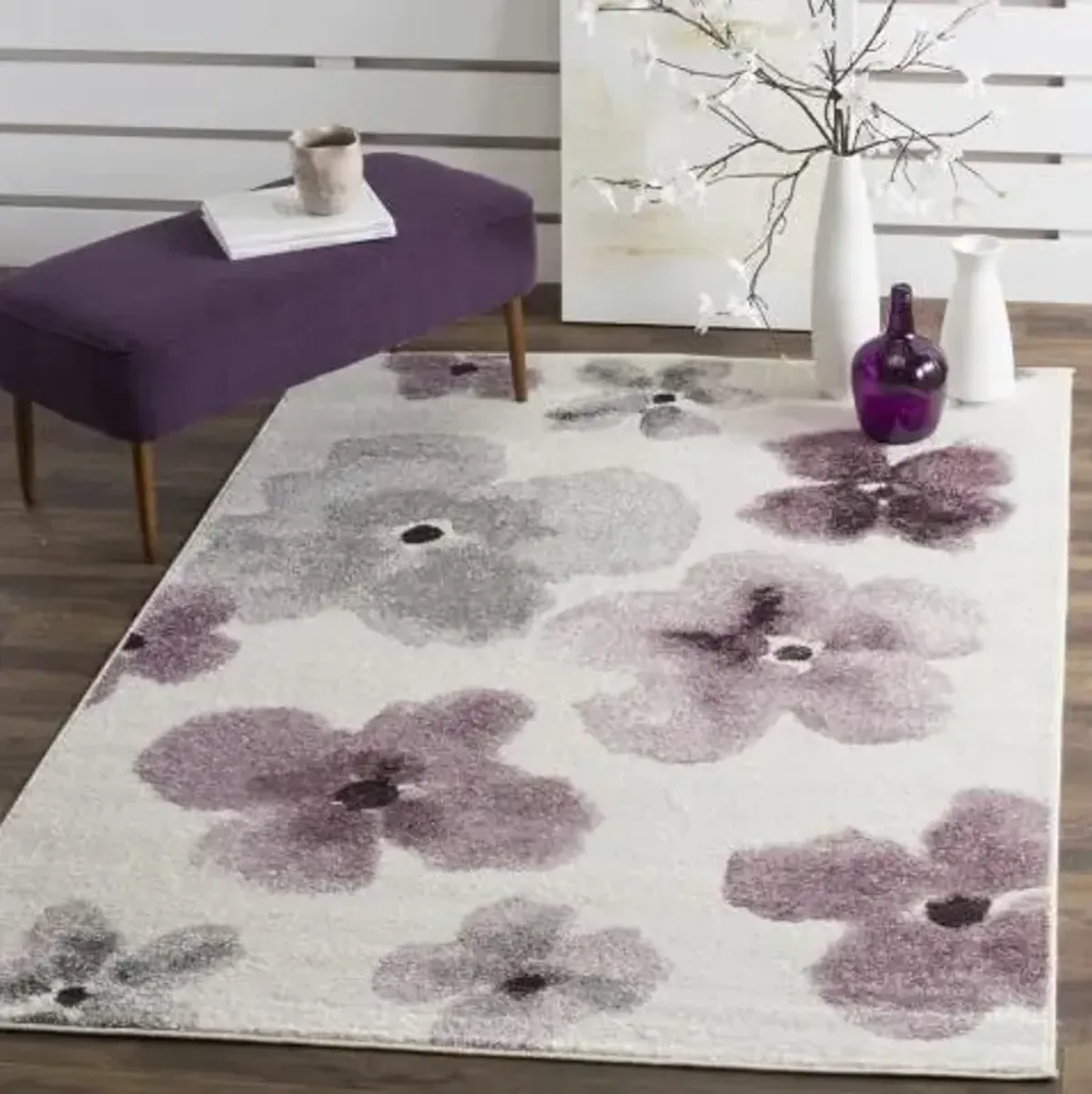 Adirondack Contemporary Ivory / Purple 6' X 6' Round Powerloomed Rug