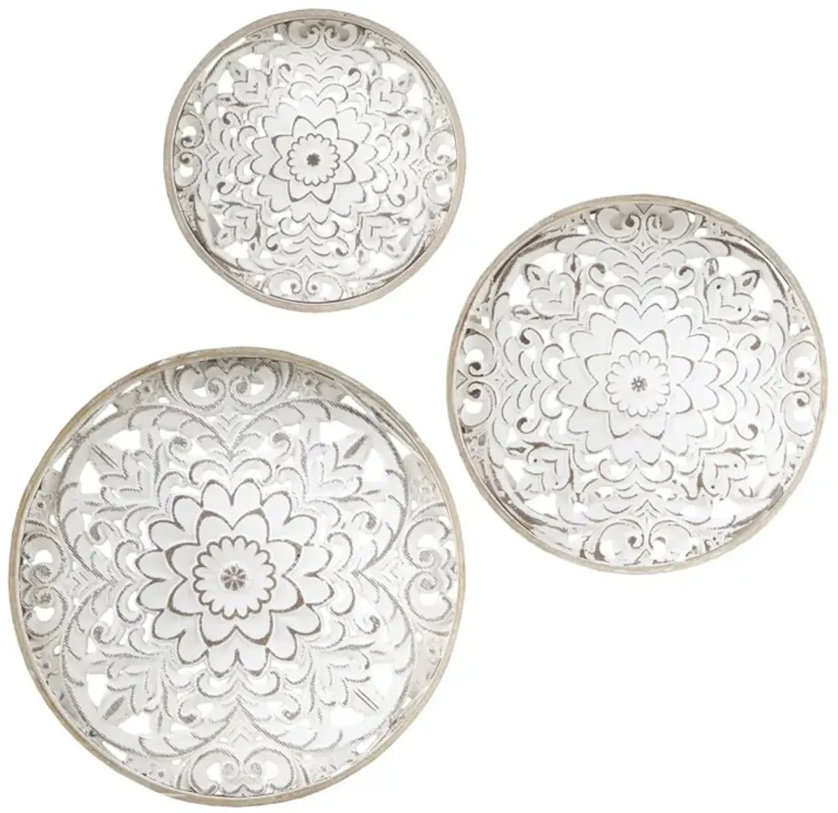 Madison Park Medallion Trio Natural/White Distressed White Floral 3-piece Carved Wood Wall Decor Set