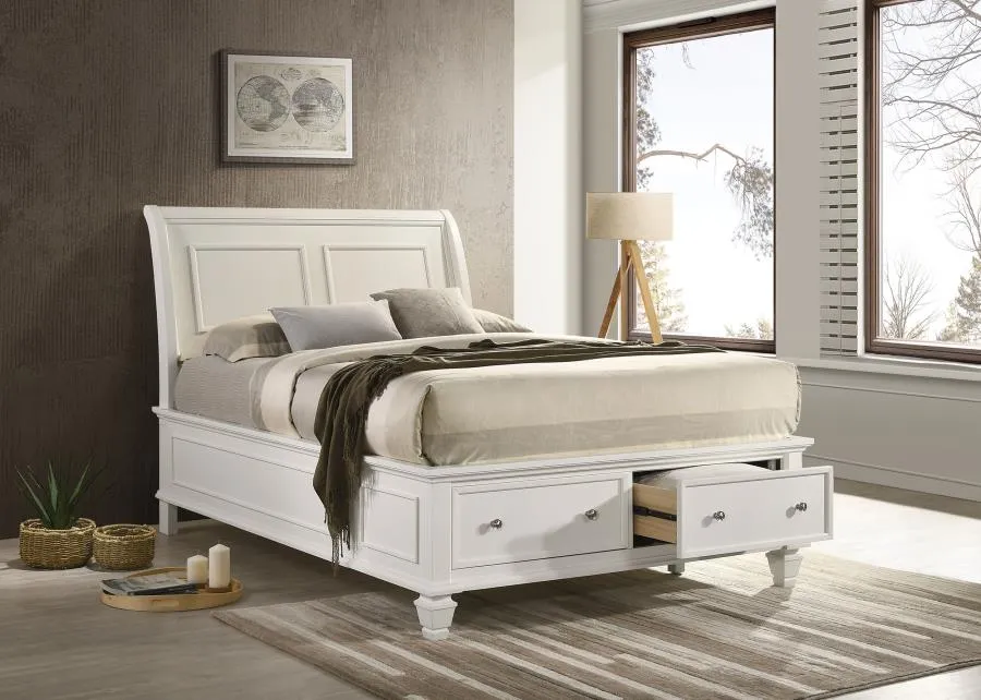 Selena Full Sleigh Bed with Footboard Storage Cream White