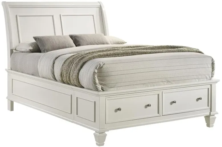 Selena Full Sleigh Bed with Footboard Storage Cream White