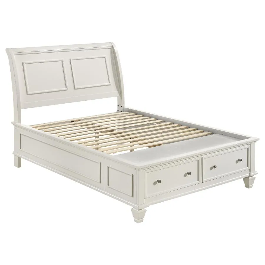 Selena Full Sleigh Bed with Footboard Storage Cream White