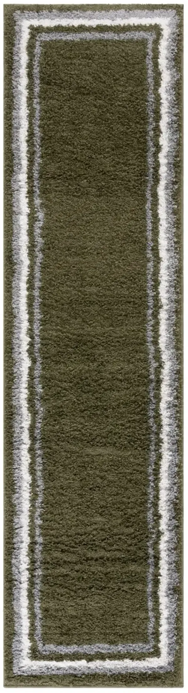 BORDER & STRIPE SHAG 251 Green 2'-2' X 8' Runner Rug