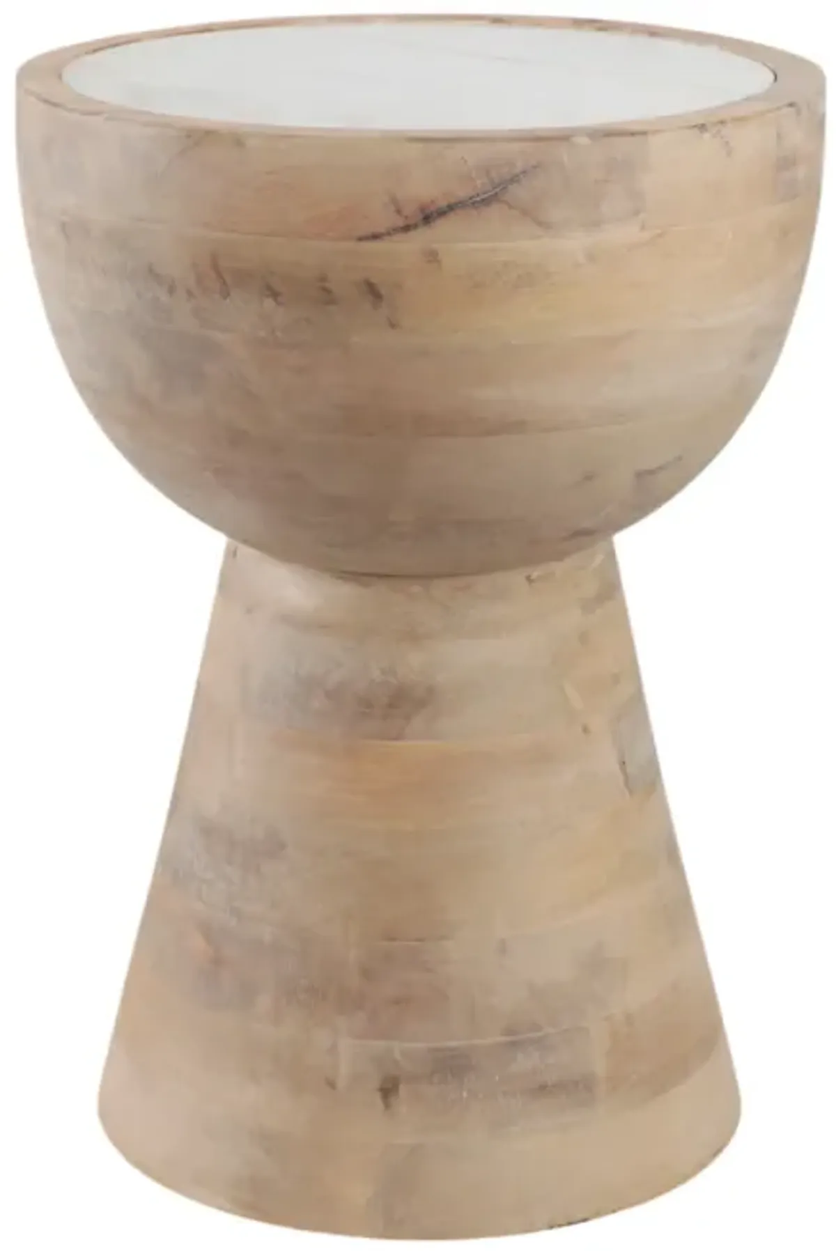 18x13" Hourglass Marble Top Accent Table, Wht/blnd