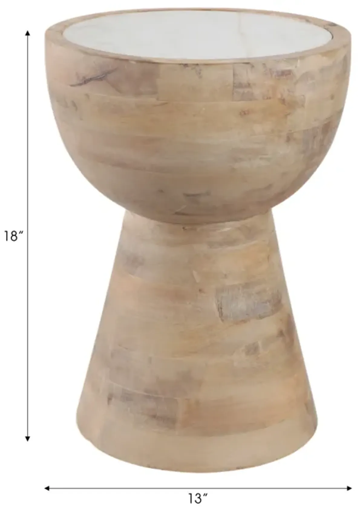 18x13" Hourglass Marble Top Accent Table, Wht/blnd