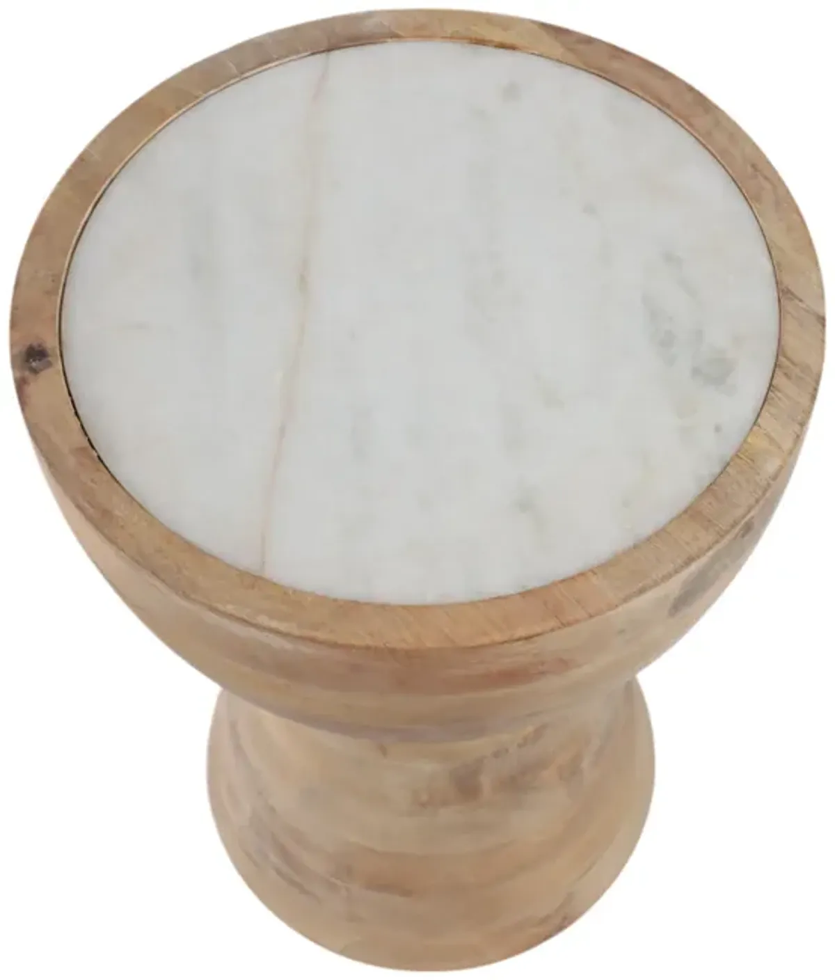 18x13" Hourglass Marble Top Accent Table, Wht/blnd