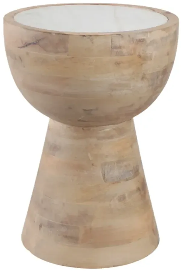 18x13" Hourglass Marble Top Accent Table, Wht/blnd