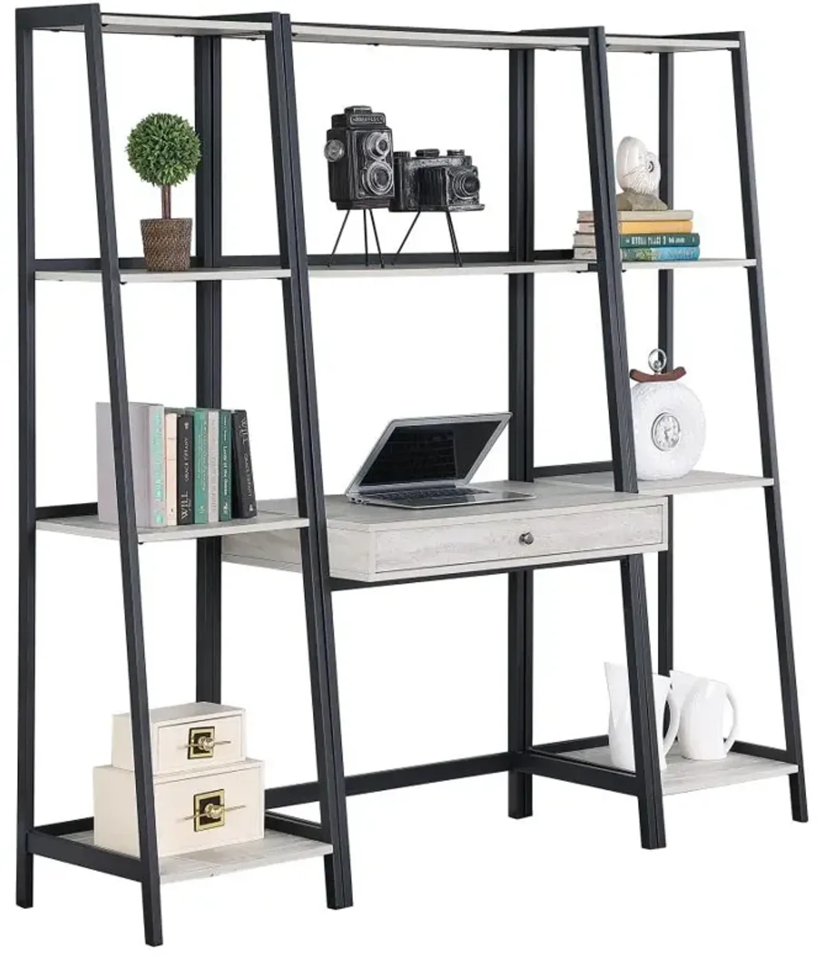 Pinckard 3-piece Ladder Desk Set Grey Stone and Black