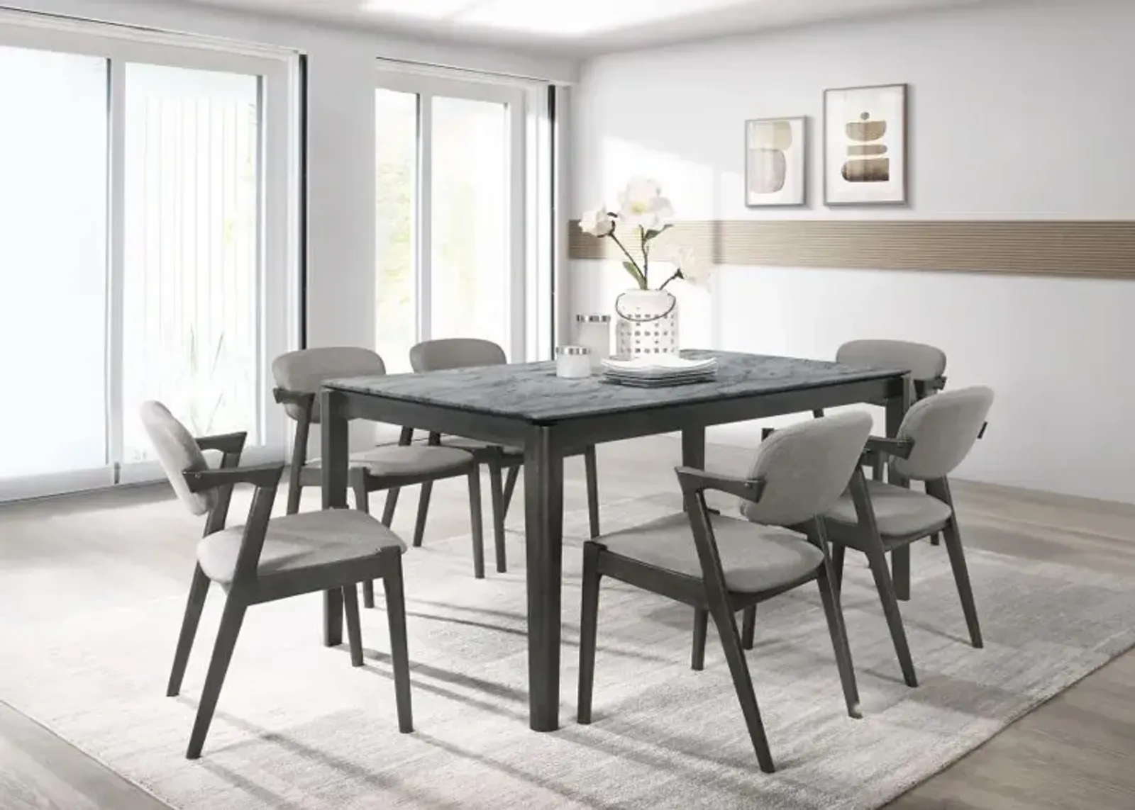 Stevie 7-piece Rectangular Dining Set Grey and Black