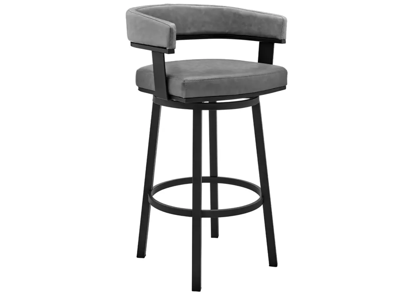 Cohen 30" Bar Height Swivel Bar Stool in Black Finish and Gray Faux Leather