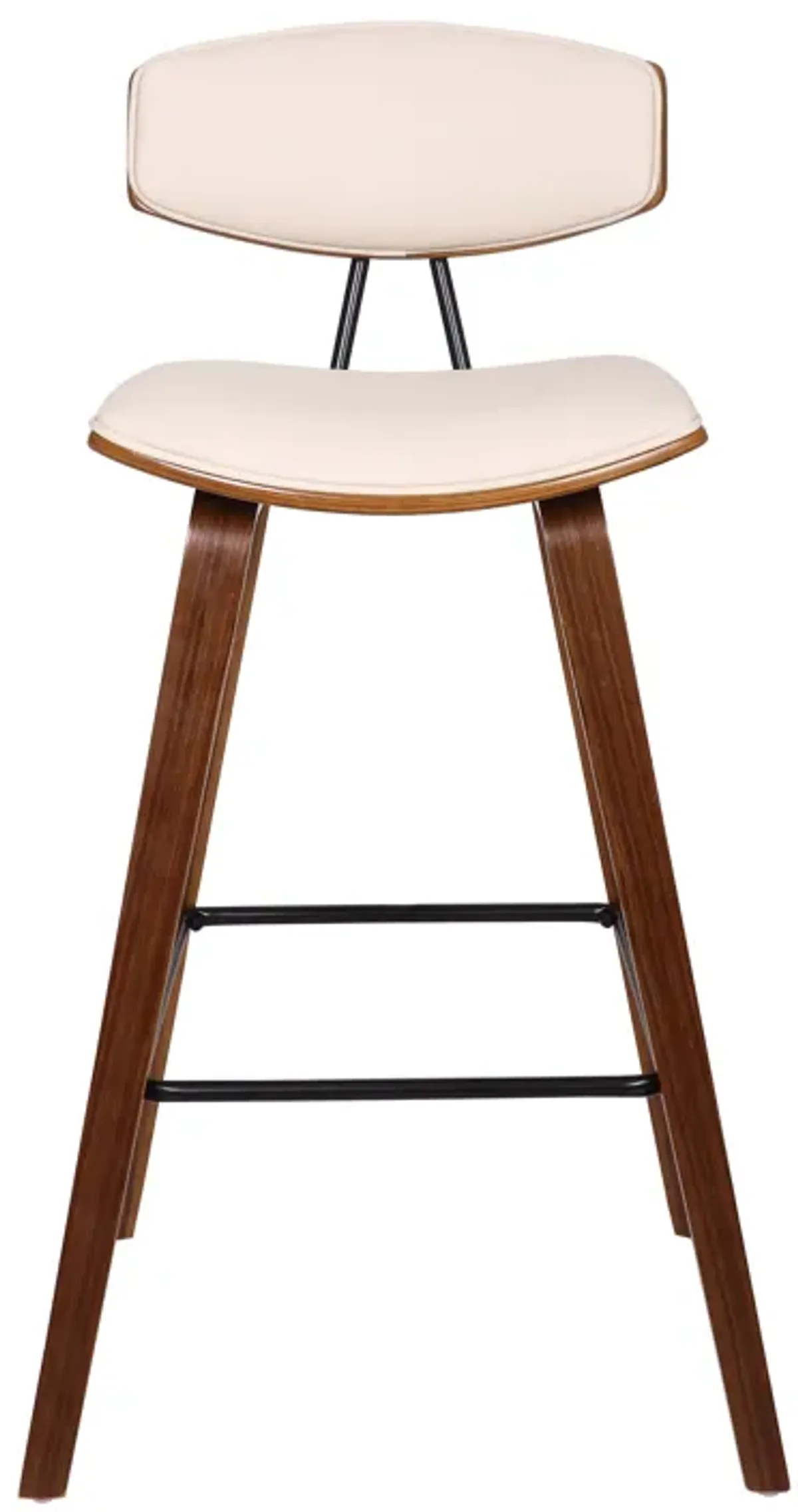 Fox 28.5" Bar Height Cream Faux Leather and Walnut Wood Mid-Century Modern Bar Stool