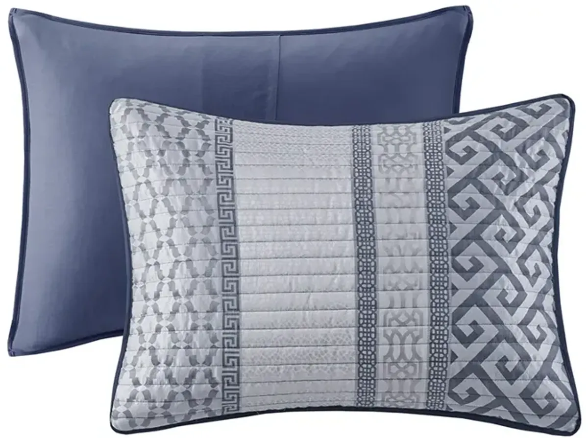 Madison Park Bennett Navy 4 Piece Jacquard Quilt Set with Throw Pillow