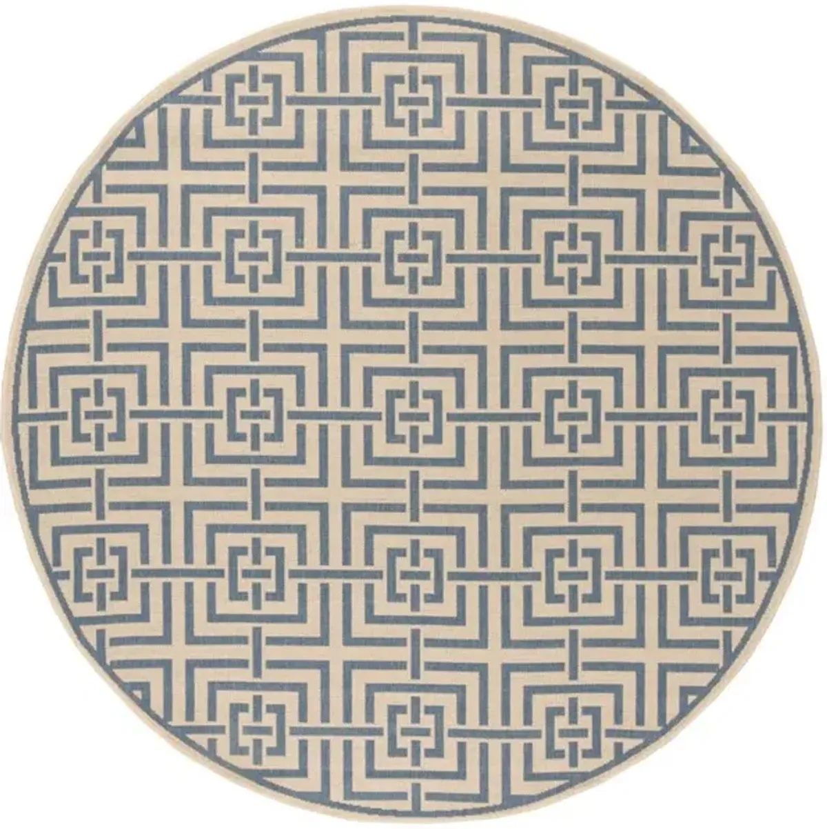 LINDEN 128 Collection LND128N-6R Cream / Blue 6'-7" X 6'-7" Round