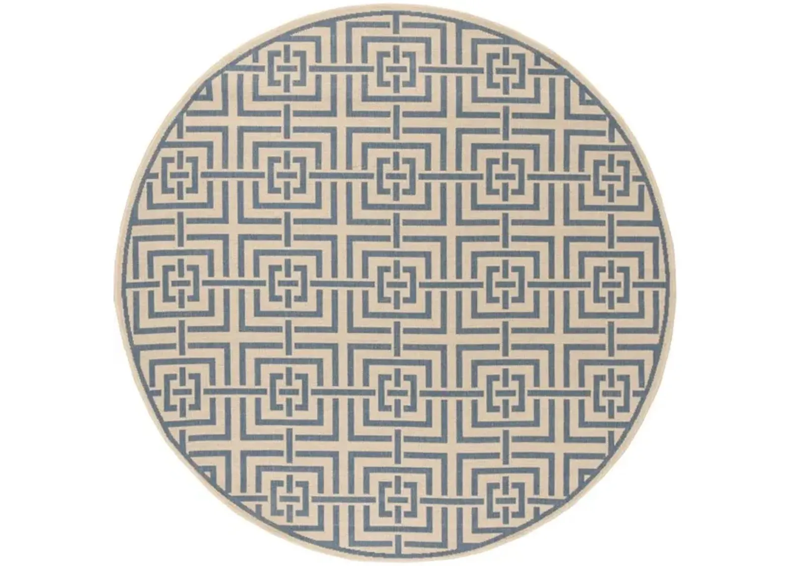 LINDEN 128 Collection LND128N-6R Cream / Blue 6'-7" X 6'-7" Round