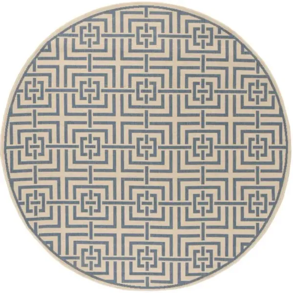 LINDEN 128 Collection LND128N-6R Cream / Blue 6'-7" X 6'-7" Round