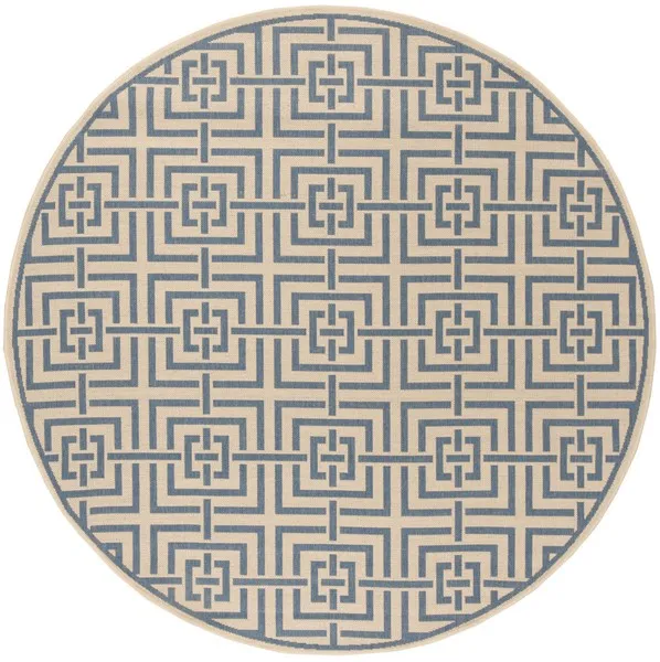 LINDEN 128 Collection LND128N-6R Cream / Blue 6'-7" X 6'-7" Round