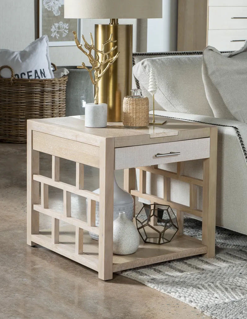 Biscayne Travertine Insesrt End Table