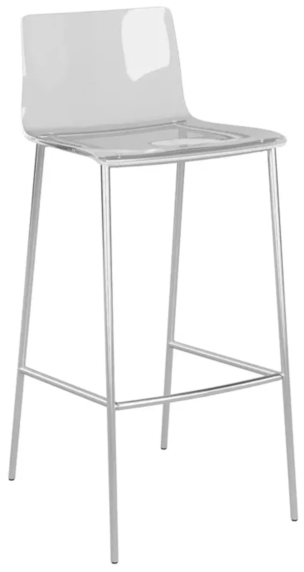 Cilla Bar Stool in Clear with Brushed Nickel Legs - Set of 2