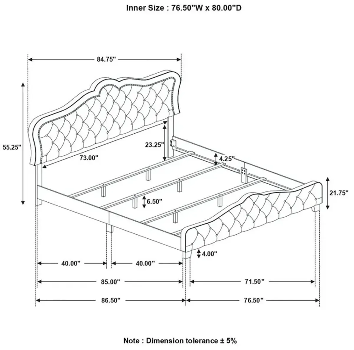 Bella Upholstered Tufted Panel Bed Grey