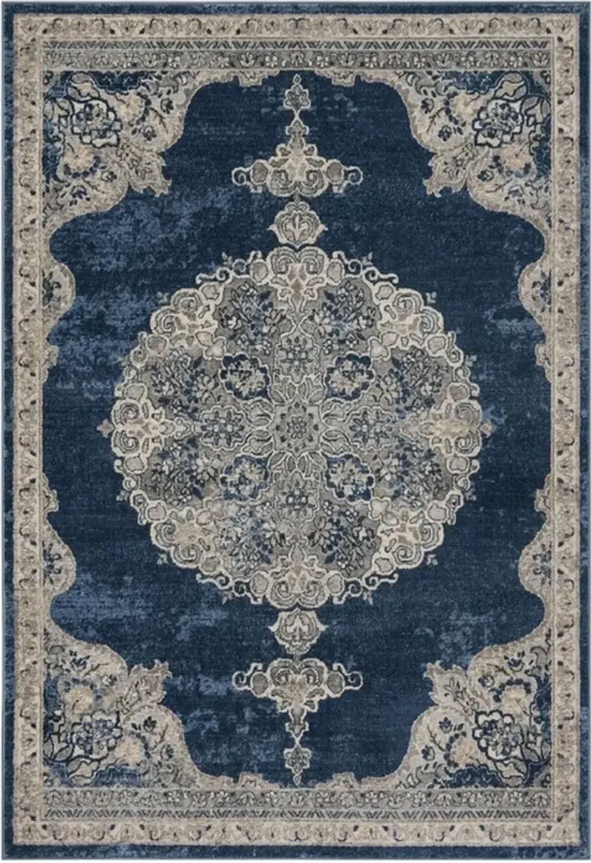 Brentwood 867 Navy / Light Grey 2' X 6' Runner Powerloomed Rug