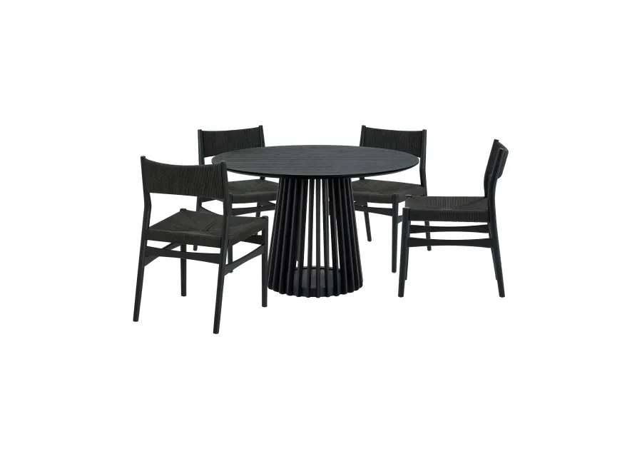 Pasadena Erie 5 Piece Round Dining Set in Black Oak Finish with Paper Cord Chairs