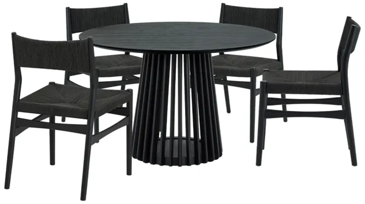 Pasadena Erie 5 Piece Round Dining Set in Black Oak Finish with Paper Cord Chairs